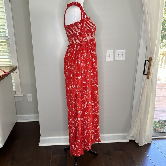 Free People Color My World Jumpsuit Red White Floral Wide Flare Size XS Coastal - Picture 11 of 16